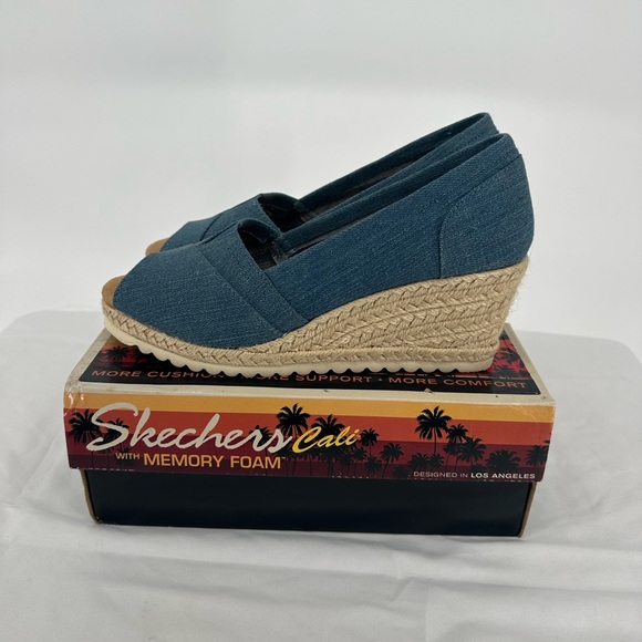 Skechers Cali Denim Wedge Shoes - Picture 1 of 7
